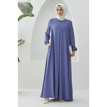 Neways 6482- Ön Tek Pileli Krep Elbise Eflatun