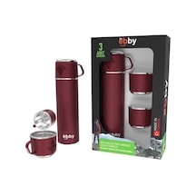 Theebby 3 Bardaklı Çelik Termos Bordo Sıcak Soğuk İçecek Termos Bej