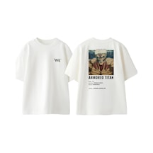 Thewert Attack On Titan Armored Tasarım Sırt Baskılı Pamuk Beyaz Oversize T-shirt