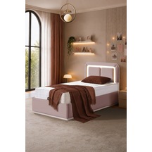 Demonte Baza Seti, Nox Ledli Tek Kişilik Baza Başlık Seti - İkili Set, Pembe - 100x200 Cm 100 x 200