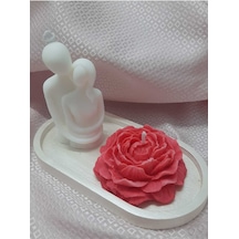 Sarılan Çift & Şakayık Mum & Sunum Tabağı