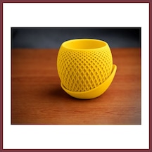Storeşahin 3d Baskı Küre Saksı - Kafes Dokulu İki Parçalı Dekoratif Saksı - Sarı-sarı Shn0720