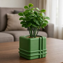Bezos 3d Baskı Square Planter - Izgara Desenli Küp Saksı-yeşil Nıda