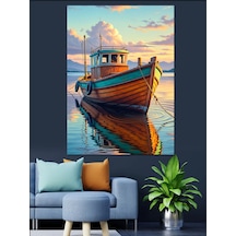 Ahşap Tablo Deniz Kıyısında Ahşap Balıkçı Teknesi