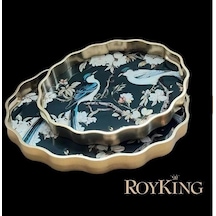 Royking Kuşlu 2 Li Oval Tepsi 44x36-38x31 Cm Fx 054 Siyah