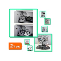 6 Bölmeli Tencere Kapak Rafı Organizeri + Siyah Geyik Şeklinde Takı Yüzük Düzenleyici - 2li Set U8z4 Belirtilmemiş