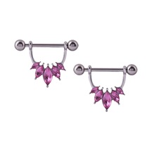 Suntek 1 Çift Yarım Daire Pembe Kristal Çiçek Meme Halkası Pembe