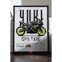 Yuki Gp2 Taro Siyah Ahşap Çerçeveli Poster, Dekoratif Motosiklet Duvar Tablosu