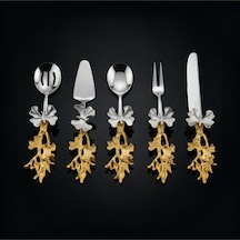 Kelebek Saplı 5 Li Metal Servis Seti Gold-gümüş Renk Dekoratif Sunum Ve Servis Aksesuarı Altın