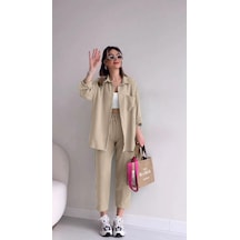 Barbora Keten Günlük Ikili Takım Elbise Pantolon Gömlek Ln21Ekru17 001
