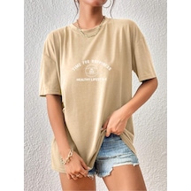 Uyguntarz Unisex Time For Happiness Tasarım Basklı Tshirt Bej