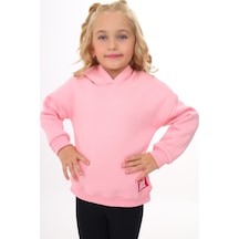Kız Çocuk Oversize Kapüşonlu Düşük Omuz Baskılı Sweatshirt - 3 İplik Şardonlu Pembe