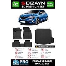 S-dizayn Renault Megane 4 Sedan 3d Pro Havuzlu Paspas Ve Sağ Kulak Paspas Bagaj Havuzu Seti 2'li Se