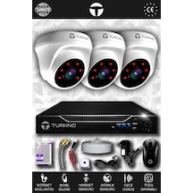 Turkno 3 Kameralı Domia 3 İç Kamera Set HDD'siz Full HD Gece Görüşlü Güvenlik Kamerası Sistemi