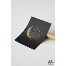 Altın Ay Mistik Poster, Çerçevesiz Yüksek Kalite Duvar Afişi - Modern Ev Dekorasyonu