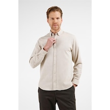 İmza Bej - Taba Düğmeli Yaka Uzun Kol Cepsiz Slim Fit Pamuklu Gömlek 1004255233 Bej - Taba