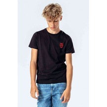 Devil Red Skull Tumblr Baskılı Unisex Çocuk Siyah T-Shirt (528356814)