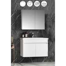 Çiğdem 80 Cm Beyaz Mdf Seramik Lavabolu Asma Banyo Dolabı Takımı Beyaz