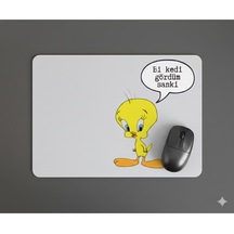 Bi Kedi Gördüm Sanki Tasarımlı Mouse Pad 23x19cm Fare Altlığı Kaydırmaz Taban Mousepad