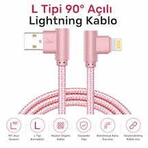 L Tipi 90 Açılı Lightning Şarj Kablosu İphone Uyumlu Naylon Örgülü Dayanıklı Kablo -