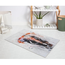 Banyo Halısı Dijital Baskılı Banyo Paspası 50x80 Polyester Kaymaz Tabanlı Duş Paspası Elephant Beyaz - Siyah