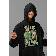 Billie Eilish Baskılı Unisex Oversize Şarkıcı Hoodie Siyah