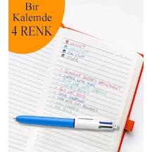 4 Renk Tükenmez Kalem 3 Adet Bic Dört Renk Tükenmez Kalem Siyah Mavi Kırmızı Yeşil Basmalı Yaylı Otomatik Büro Ofis Okul Çok Renkli