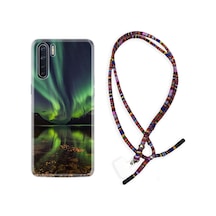 Oppo A91 Kılıf Rasta Boyun Askılı Kuzey Işıkları 1327 Siyah