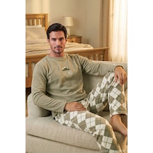 Buratti Ekoseli Bisiklet Yaka Yumuşak Dokulu Polar Pijama Takımı Erkek Pijama Takımı 6097064 Gri