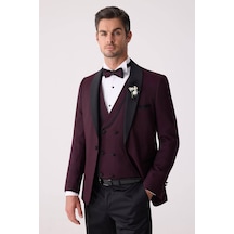 Ysf Erkek Mürdüm Çıkma Şal Yaka Slim Fit Damatlık