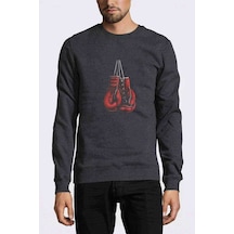 Boks Eldiveni Baskılı Füme Erkek Örme Sweatshirt