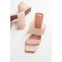 Luvishoes 123 Ten Cilt Topuklu Şeffaf Kadın Terlik Ten
