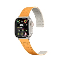 Zore Apple Uyumlu Watch  7 45mm Krd-111 Çizgili Desenli Silikon Kordon-turuncu
