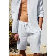 Grimelange Jens Erkek %100 Pamuk Müslin Kumaş Yanları Cepli Slim Fit Dar Kesim Beyaz Şort Grimelange Jens Erkek %100 Pamuk Müslin Kumaş Yanları Cepli Slim Fit Dar Kesim Beyaz Şort