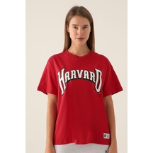 Harvard Patterned Kırmızı Kadın T-shirt 5274-42816