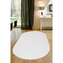 Dijidekor Peluş Halı Beyaz Cool Yıkanabilir Oval Post Kesme Y...