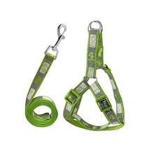 Köpek Göğüs Tasma Seti Köpek Desenli 120 cm-34 cm-47 cm Yeşil
