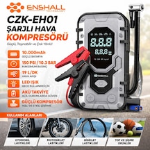 10.000mah Çantalı Akü Takviyeli 1000a Tepe Akımlı Araç Lastik Şişirme Hava Kompresörü Jump Starter 10000mah