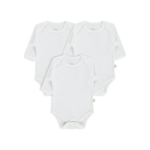 Civil Baby Düz Uzun Kol 3 Lü 3-9 Ay Çıtçıtlı Badi - Beyaz