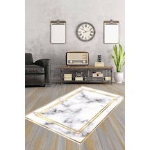 Krem Gold Çerçeveli Kaymaz Tabanlı Dekoratif Halı Ar095n11 Krem - Gold