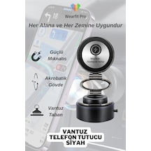 Wearfitpro Magsafe Özellikli Güçlü Mıknatıslı Vantuz Telefon Tutucu Ev Araç Her Zemine Uygun Telefon Tutucu Siyah