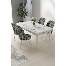 Beyaz Masa Zebra Desenn Sandalyeler