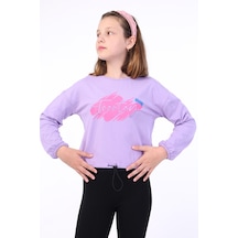 Toontoy Kids Toontoy Kız Çocuk Baskılı Bisiklet Yaka Uzun Kollu Tişört - Beli Ayarlanabilir Lila