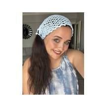 El Yapımı Örgü Bohem Mavi File Yazlık Bere, Yazlık Şapka, Bandana, Toka Plaj Saç Aksesuarı Mavi