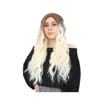 Su Dalgası Uzun Perçemsiz Fiber Sentetik Peruk / Kumral / Platin Ombreli - Rxlu-462095 Renkli