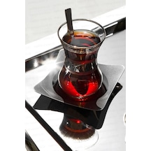 Nehir Karanfil Çelik Çay Tabak - Bardak Altlığı Çay Tabağı 12 Li Gri