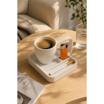 Kahve Sunum Tepsisi Çok Bölmeli Masa Üstü Organizer Kupa Fincan Standı Pla 12.5x11x7 Cm Beyaz
