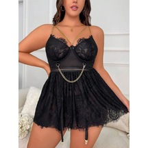 Büyük Beden Dantelli Fantezi Babydoll-8487 Siyah