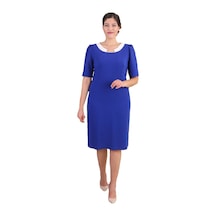 Nidya Moda Büyük Beden Kadın Saks Abiye Elbise-4156Sx Saks Mavi
