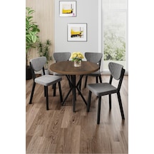 Canisa Agnes Serisi 90x90 Yuvarlak Barok Ahşap Desen Masa Takımı Ve 4 Gri Sandalye Masa Barok Ahşap Desen Sandalye Gri